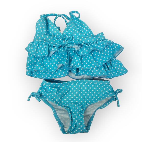 Koata Kids Ruffle Blue Pokka Dotted 2 Piece Swimsuit Baby Girl 6-9 Months Resort - Picture 1 of 8